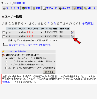 phpMyAdmin 鏑黴管理画面